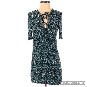 Topshop Retro 90s Floral Lace Up Neckline Dress